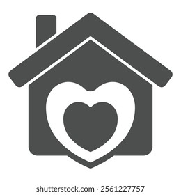 House with heart solid icon, housekeeper concept. Vector graphics. Cottage building and love shape sign on white background, glyph style icon for mobile or web design