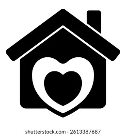 House with heart solid icon, housekeeper concept. Vector graphics. Cottage building and love shape sign on white background, glyph style mobile or design