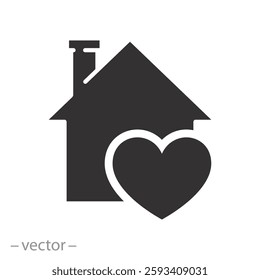 house with heart, stay home icon, quarantine, flat vector illustration