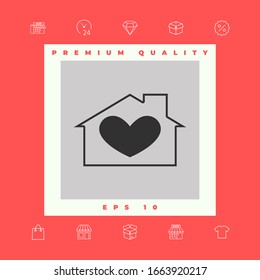 Casa con símbolo del corazón. Elementos gráficos para el diseño