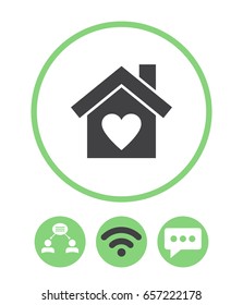 House with heart, teamwork, wireless and speech bubble vector icon.
