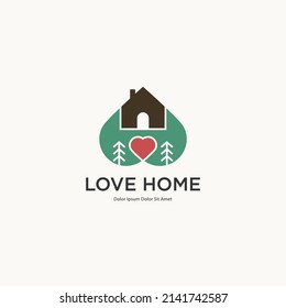 House with heart and trees minimal simple logo icon design concept. Vector illustration