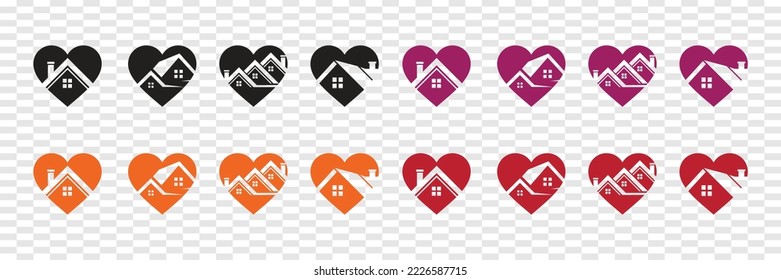 House in heart vector design set. Vector design illustration
