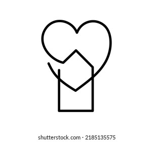 House with heart vector hand drawn monoline logo icon real estate one art line, shape within. love home symbol, illustration isolated on white background.