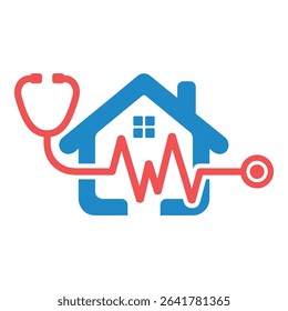 House with heartbeat and stethoscope isolated on white background
