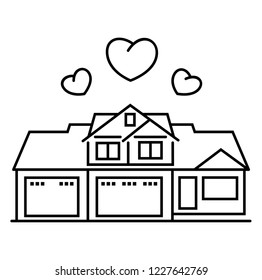 House And Hearts. Dream House. Vector Flat Outline Icon Illustration Isolated On White Background.
