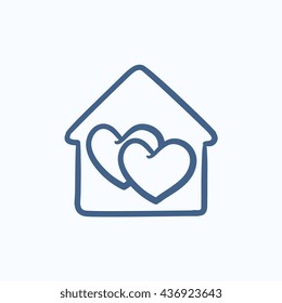 House with hearts vector sketch icon isolated on background. Hand drawn House with hearts icon. House with hearts sketch icon for infographic, website or app.