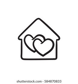 House with hearts vector sketch icon isolated on background. Hand drawn House with hearts icon. House with hearts sketch icon for infographic, website or app.