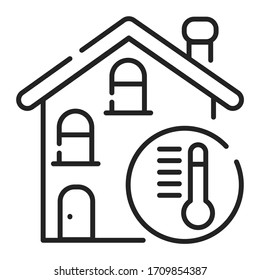 The house is heated black line icon on white background. The temperature in the house. Pictogram for web page, mobile app, promo. UI UX GUI design element