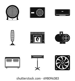 House heater icon set. Simple style set of 9 house heater vector icons for web isolated on white background