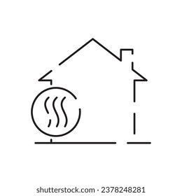 House heating line icon. Thin contour symbol. Boilers, radiators and thermostats. Gas, electric, solid fuel, pellet, solar boilers. Isolated vector outline illustrations. Editable stroke