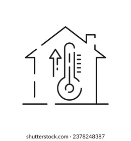 House heating line icon. Thin contour symbol. Boilers, radiators and thermostats. Gas, electric, solid fuel, pellet, solar boilers. Isolated vector outline illustrations. Editable stroke