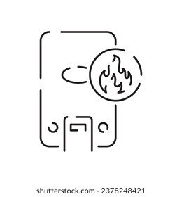 House heating line icon. Thin contour symbol. Boilers, radiators and thermostats. Gas, electric, solid fuel, pellet, solar boilers. Isolated vector outline illustrations. Editable stroke