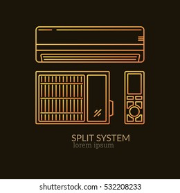 House Heating Single Logo. Illustration of Split System made in trendy line style vector. Clean and Simple modern emblem for shop product or company. Perfect for your business.