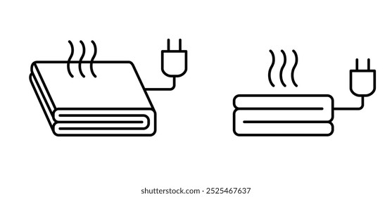 Hausheizung, warme elektrische Decke Symbol. Heizungsbett. Gefaltetes Heizkissen, warme elektrische Decke mit Wärmeregler. Temperatur, warmer Komfort. Heiz- und Kühlsymbol. 