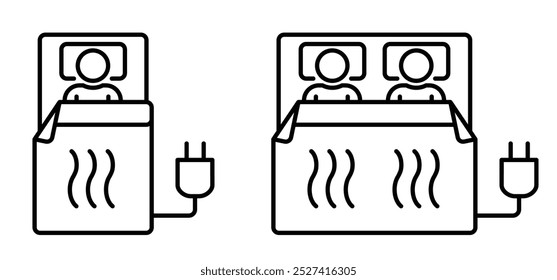 Calefacción de la casa, icono de manta eléctrica caliente. Calentador de la cama. Almohadilla de calefacción plegada, manta eléctrica caliente con controles de calor. Temperatura, comodidad caliente. calentador y símbolo de enfriamiento. 