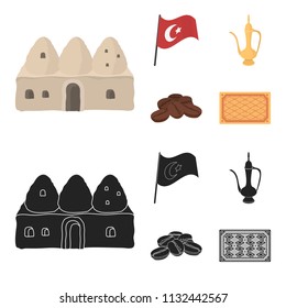 House hive, national flag, coffee pot copper, grains coffee.Turkey set collection icons in cartoon,black style vector symbol stock illustration web.