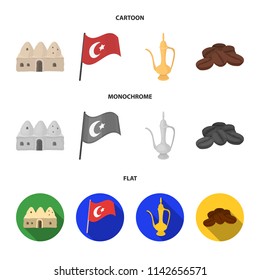 House hive, national flag, coffee pot copper, grains coffee.Turkey set collection icons in cartoon,flat,monochrome style vector symbol stock illustration web.