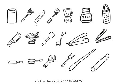 Haushalts-, Vektor-Hand-Zeichnen-Skizze-Doodle
