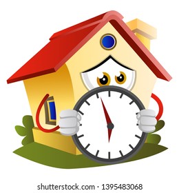 House is holding a clock, illustration, vector on white background.