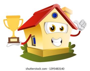 House is holding trophy, illustration, vector on white background.