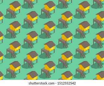 House and home 3d isometric seamless pattern, Living property concept design illustration isolated on green background with copy space, vector eps 10