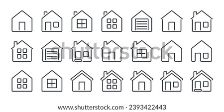 House, home, building, apartment, cottage, mortgage editable stroke outline icons set isolated on white background flat vector illustration. Pixel perfect. 64 x 64.