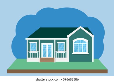 house home building design with garden on blue background.vector and illustration