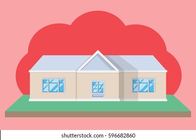 house home building design with garden on pink background.vector and illustration