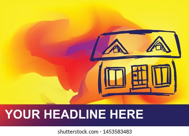 House, Home or Building Icon. Creative Abstract Art Background with Color Yellow, Red, Violet. Graphic Design Concept, Flat, Line, Element, Vector Illustration EPS 10.