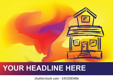 House, Home or Building Icon. Creative Abstract Art Background with Color Yellow, Red, Violet. Graphic Design Concept, Flat, Line, Element, Vector Illustration EPS 10.
