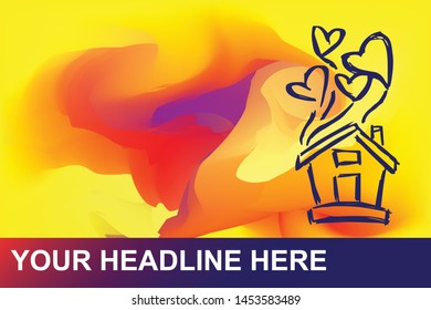 House, Home or Building Icon. Creative Abstract Art Background with Color Yellow, Red, Violet. Graphic Design Concept, Flat, Line, Element, Vector Illustration EPS 10.