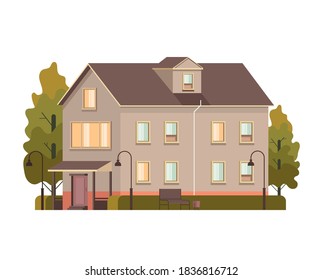 House home building street isolated concept. Vector flat graphic design illustration