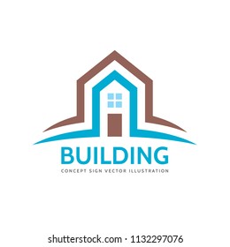 House home building - vector logo concept illustration for presentation, booklet, website and other creative projects. Real estate. Design element.
