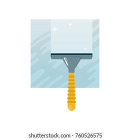 House, home cleaning with scraper, windshield wiper, cleaning the windows with a brush and tools. Household tool elements. Cleaning service in office, room. Vector illustration.