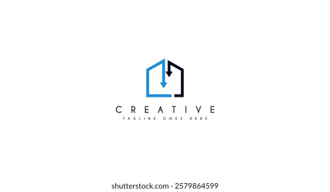 house, home with down arrow logo design.