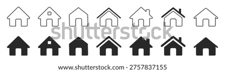 House and home icon set, minimal outline and solid residential building symbols, simple real estate property vector collection isolated on transparent background