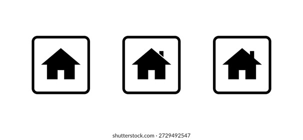 Icono de la casa y del hogar establecido en el contorno cuadrado. Símbolo de bienes raíces, residencia y propiedad