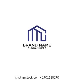 House home with initial M for real estate business logo design