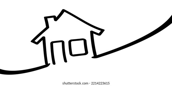 House, Home Line Pattern. For Sale Signboard. Cartoon Board Icon Or Logo. Agent To Advertise A House Listing. Cartoon House For Sell Logo. Sales Or Sold. Communication, Marketing Idea.