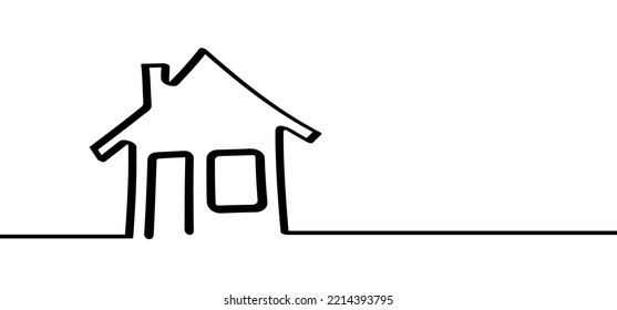 House, home line pattern. For sale sign. Cartoon board icon or logo. Agent to advertise a house listing. Cartoon house for sell logo. Sales or sold. Communication, marketing. Real estate and realty