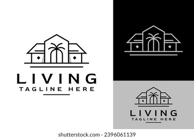 House Home Living with Tropical Palm Tree Beach Real Estate Agency Logo Design Branding Template