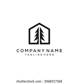 House Home Logo Design Concept with Fir Pine Tree