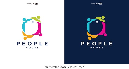 house home people human team work family colorful logo vector icon illustration