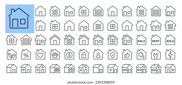 House, home, property, cottage editable stroke outline icons set isolated on white background flat vector illustration. Pixel perfect. 64 x 64.