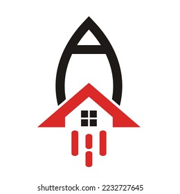 house or home with rocket, simple flat design icon.