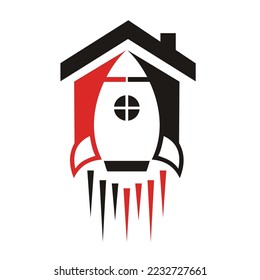 casa o casa con cohete, simple icono de diseño plano.