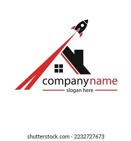casa o casa con cohete, simple icono de diseño plano.
