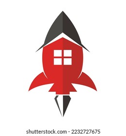 house or home with rocket, simple flat design icon.