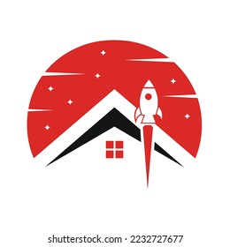 Haus oder Haus mit Rakete, einfaches flaches Design-Symbol.